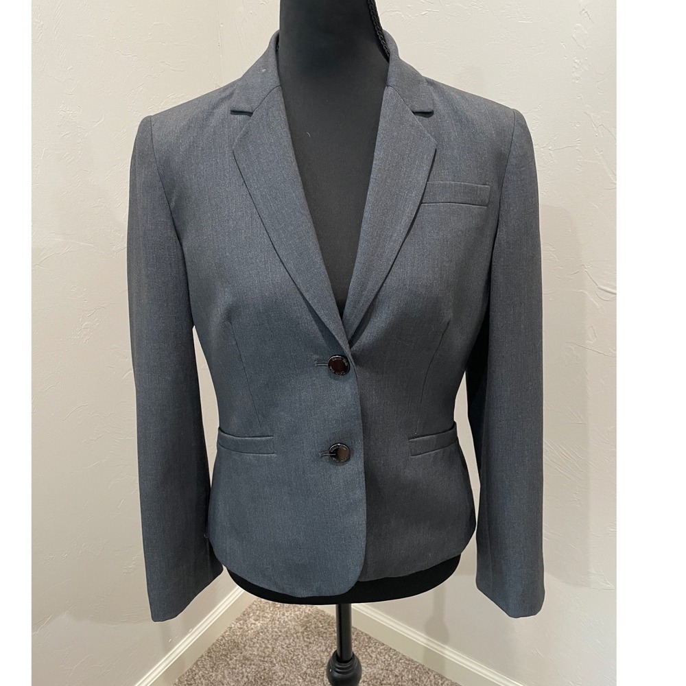 Calvin Klein Womens 6P Gray Two Button Blazer Jacket Career Professional
